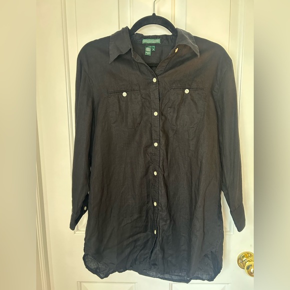 Ralph Lauren Classic Fit Linen Button Up Shirt in Black Size Medium - Picture 1 of 5